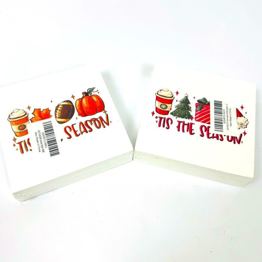 2 Farmhouse Retro Holiday Decor Desk Block Signs